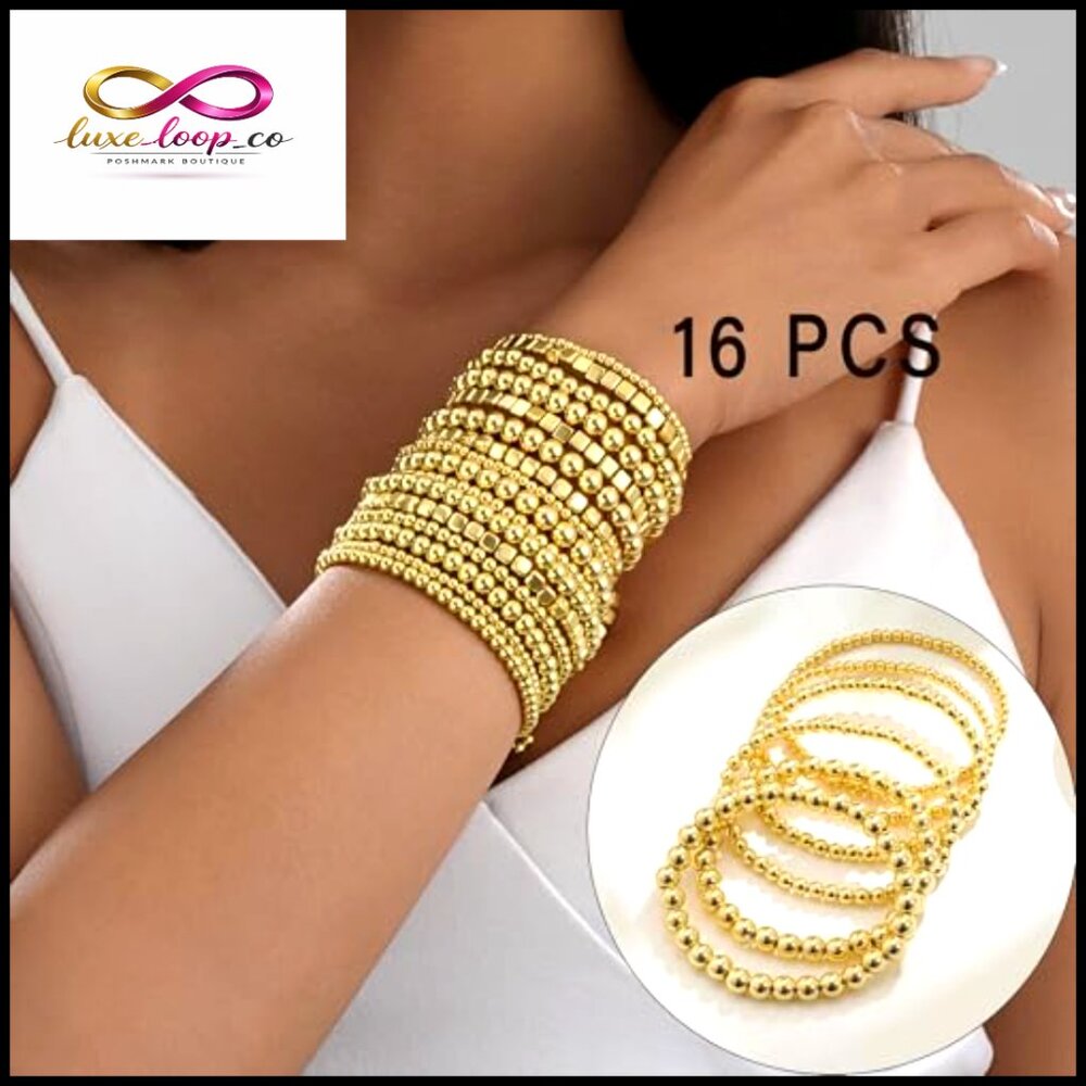 Gold Plated Stretch Bracelet Set Stackable Adjust… - image 2